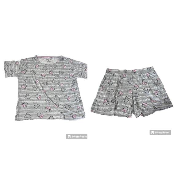 Disney Gray Minnie Mouse Striped Short Pajama Set with Pockets Size Small - Picture 3 of 13